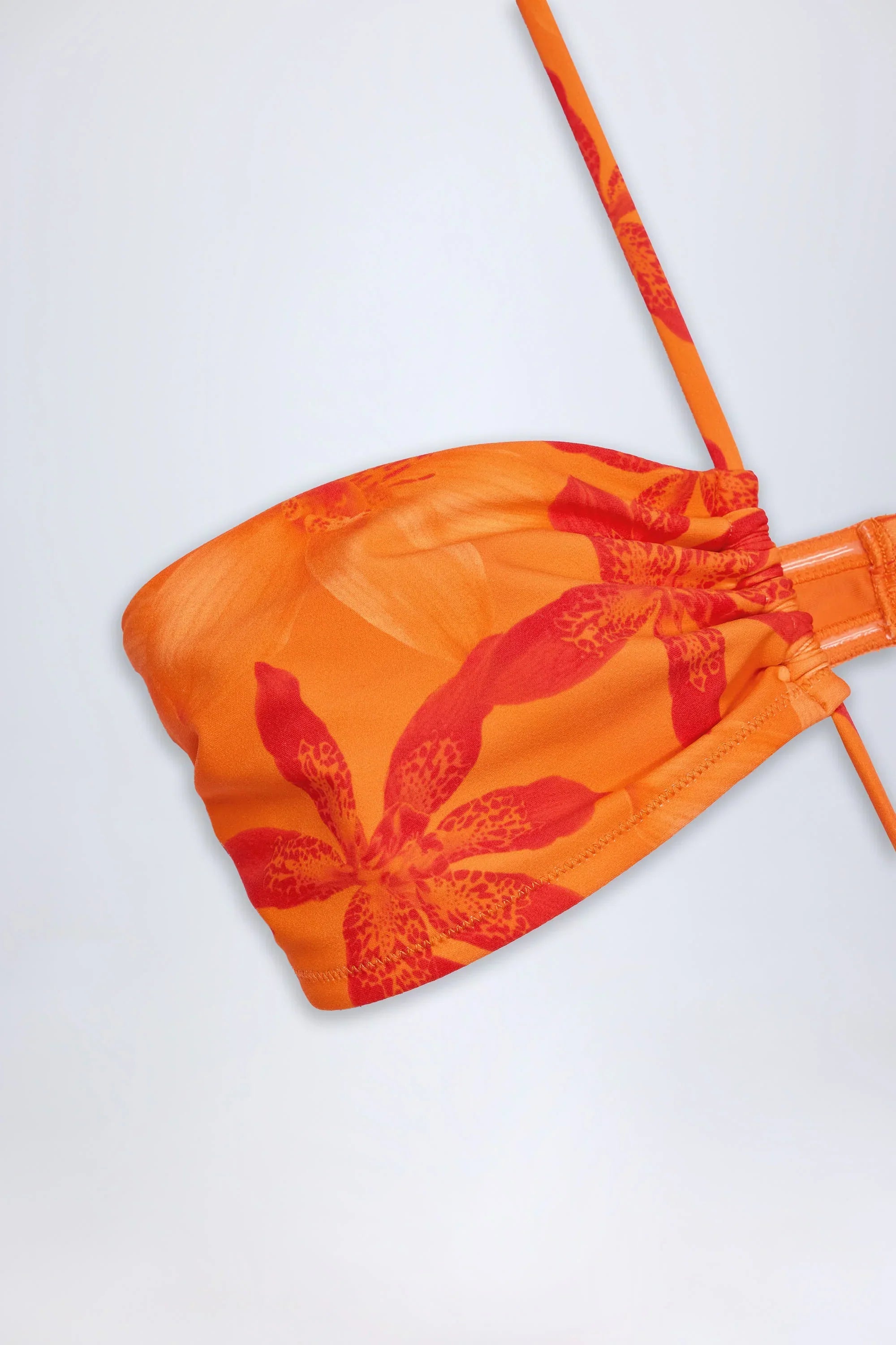 Cut Out Halterneck Swimsuit in Orange Orchid Print