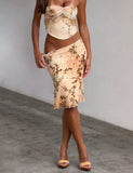 OONA BURN OUT FRINGE SKIRT TAN