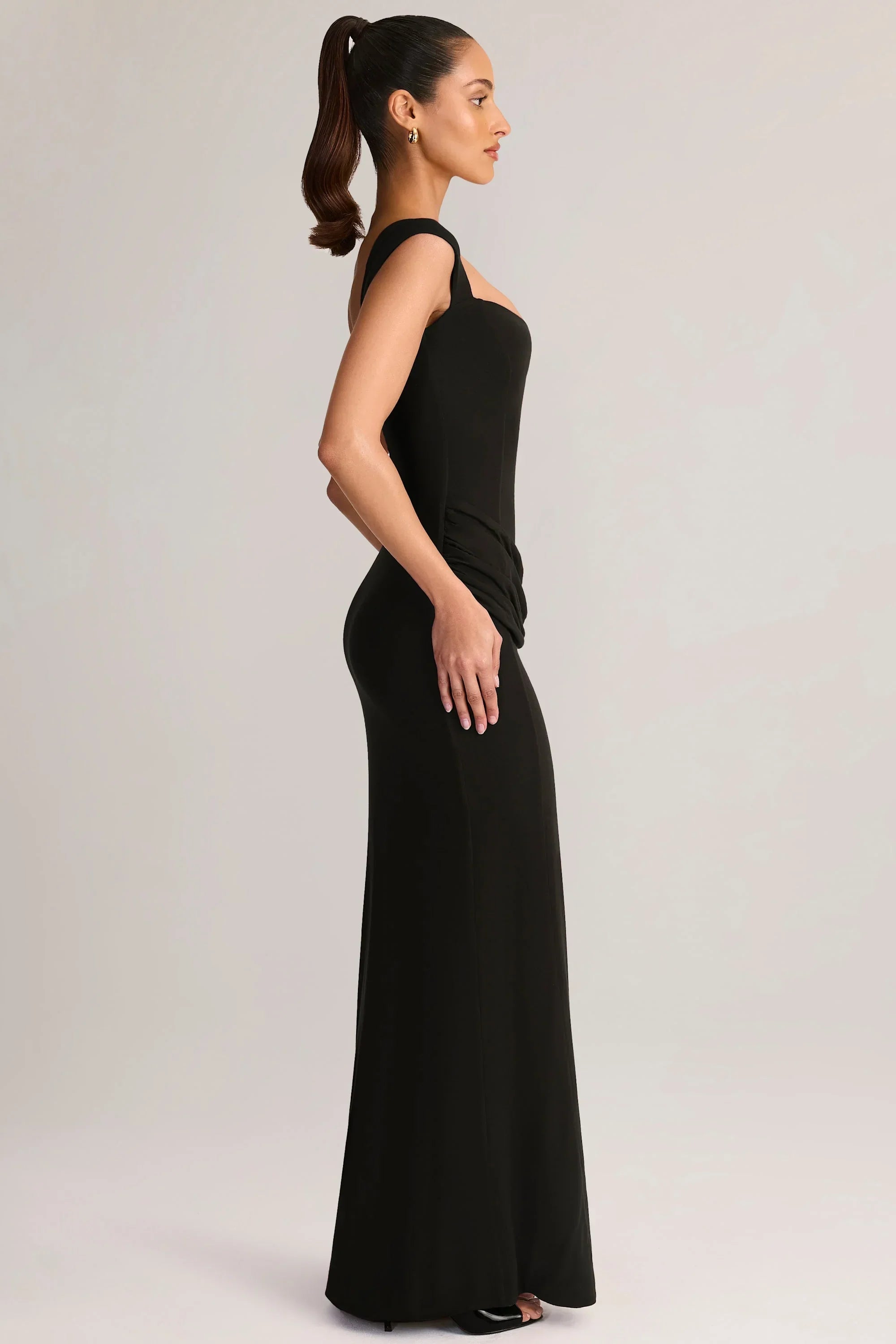 Modal Sweetheart Neck Cowl Waist Maxi Dress in Black
