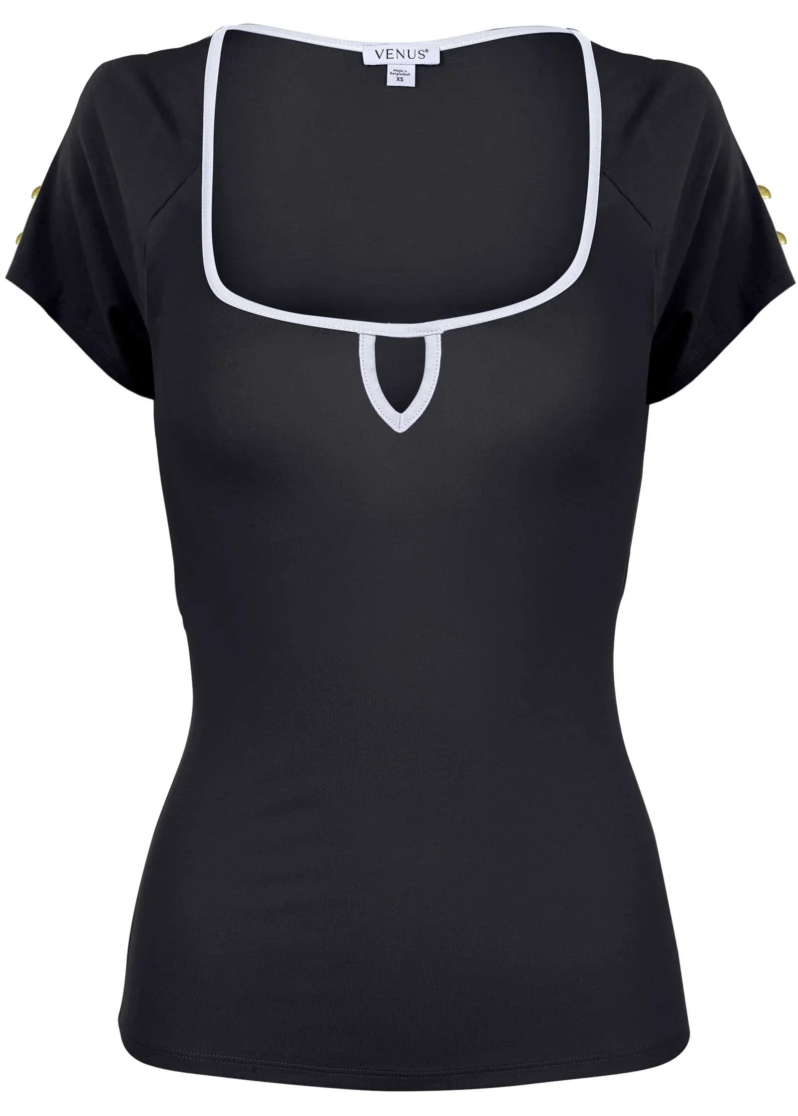 Button Detail Short Sleeve Jet Black