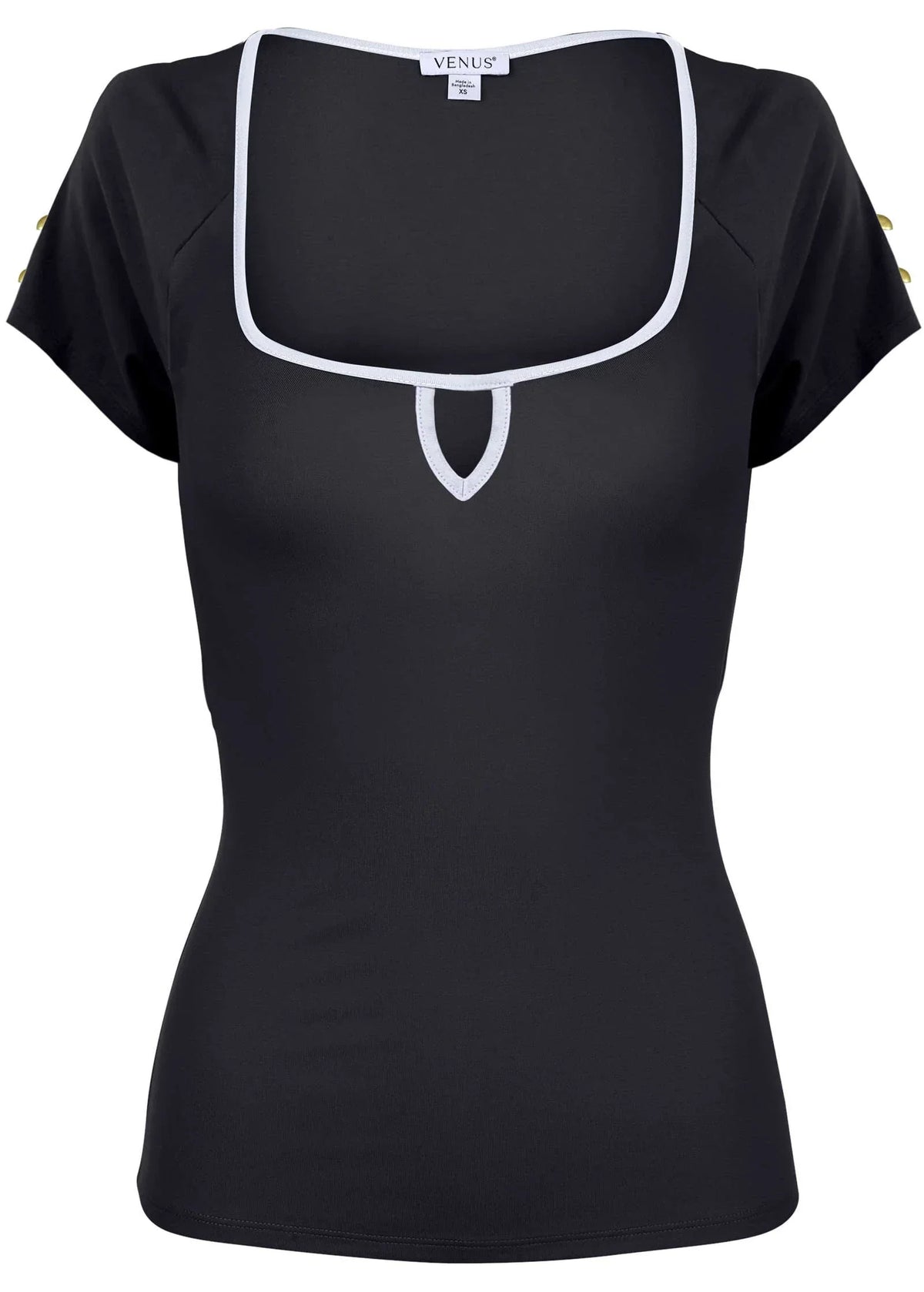 Button Detail Short Sleeve Jet Black