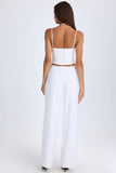 Belted Cut Out Wide Leg Trousers in White