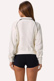 Terry Towelling Zip Up Cropped Sweatshirt in Ivory