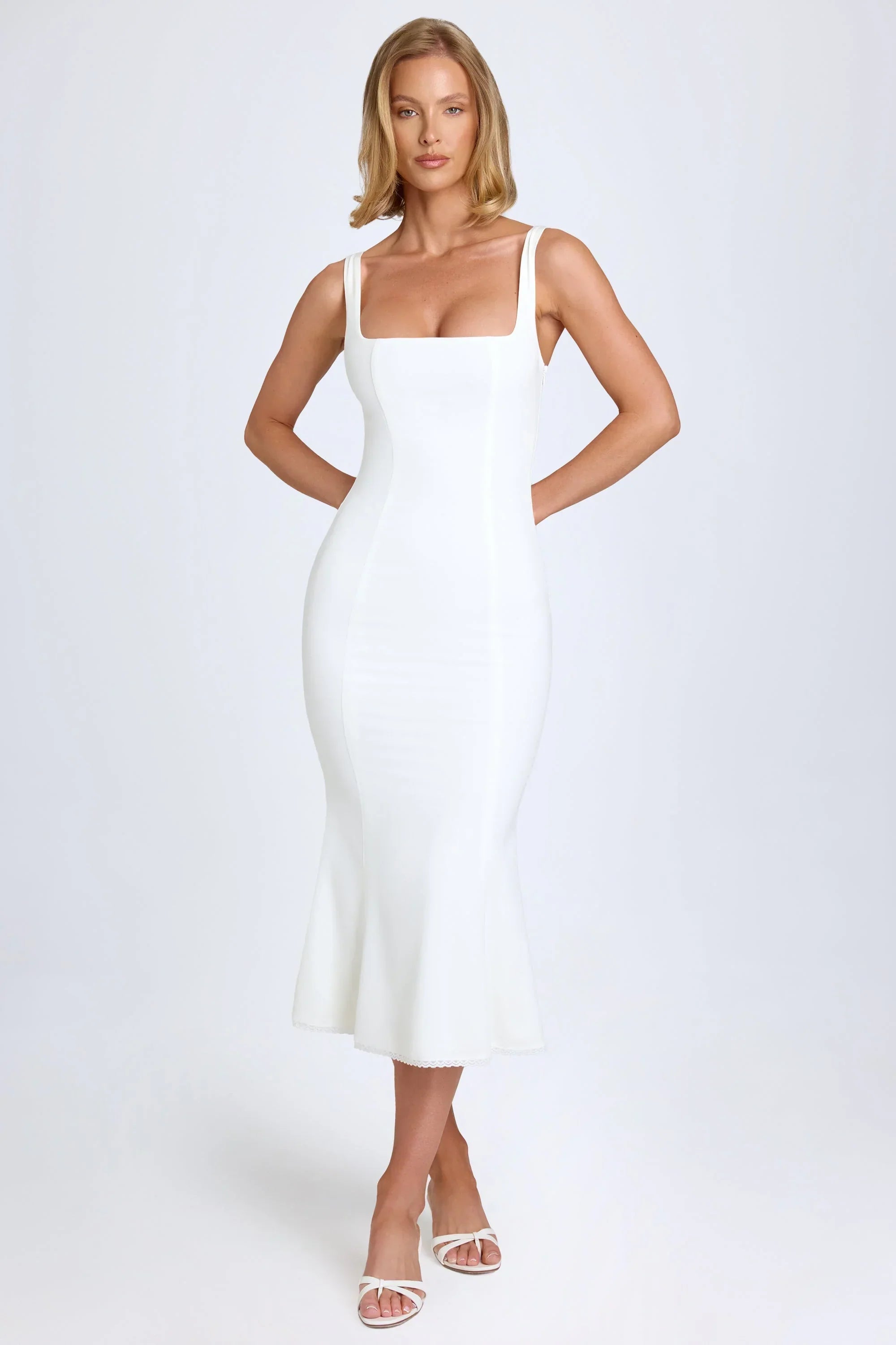 Lace Trim Midaxi Dress in White