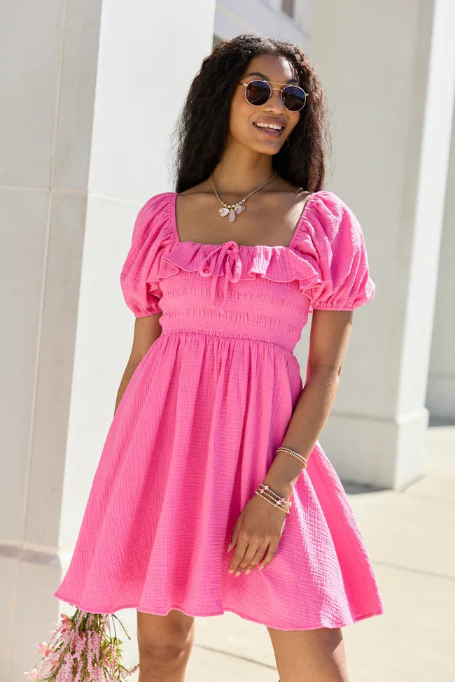Monica Pink Smocked Top Dress
