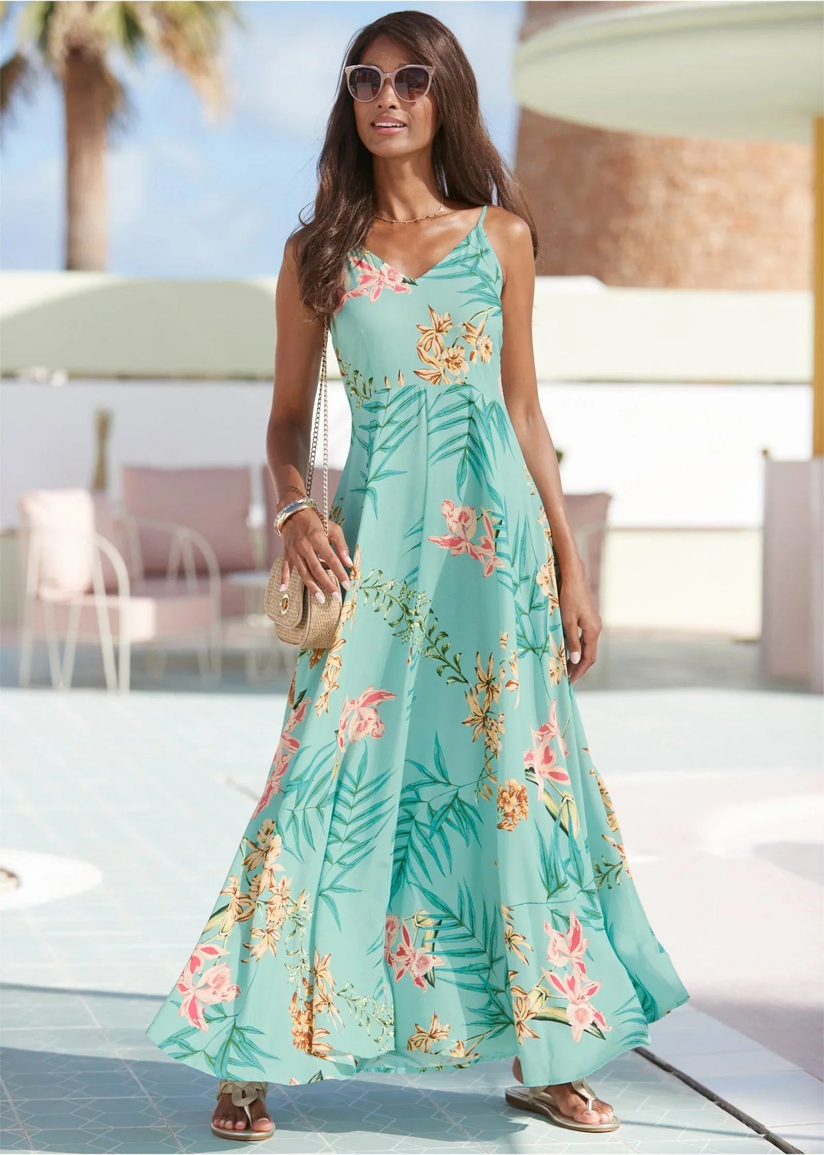 Tie Back Maxi Dress Green Multi