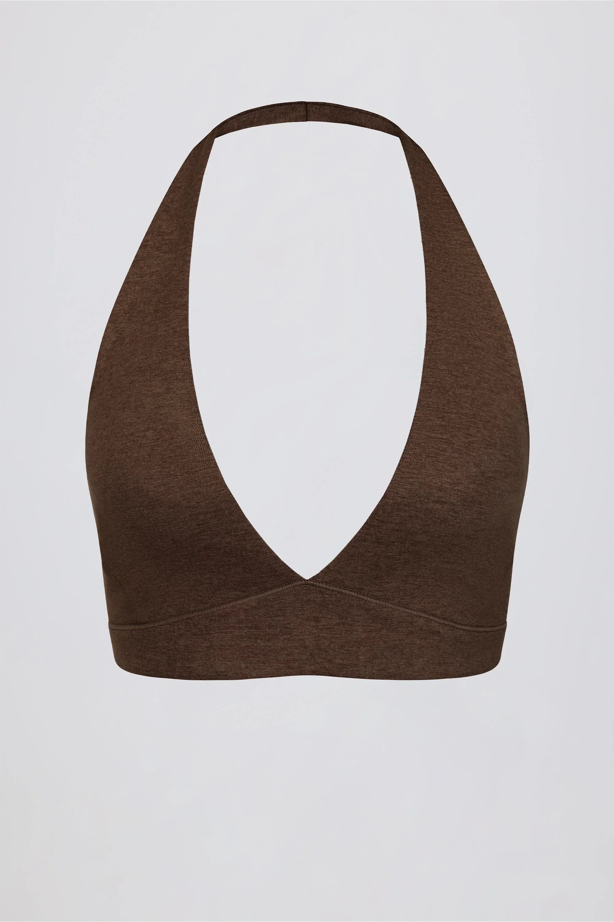 Brushed Jersey V Neck Sports Bra in Pecan Marl