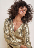 Sequin Long Sleeve Mini Dress Gold