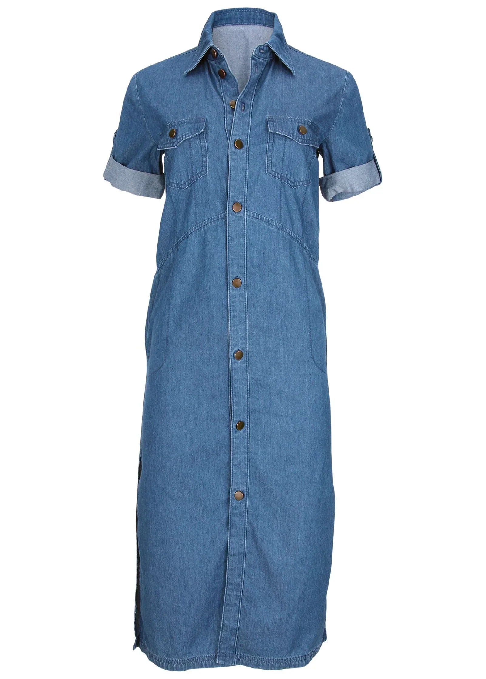Denim Midi Shirt Dress Medium Wash
