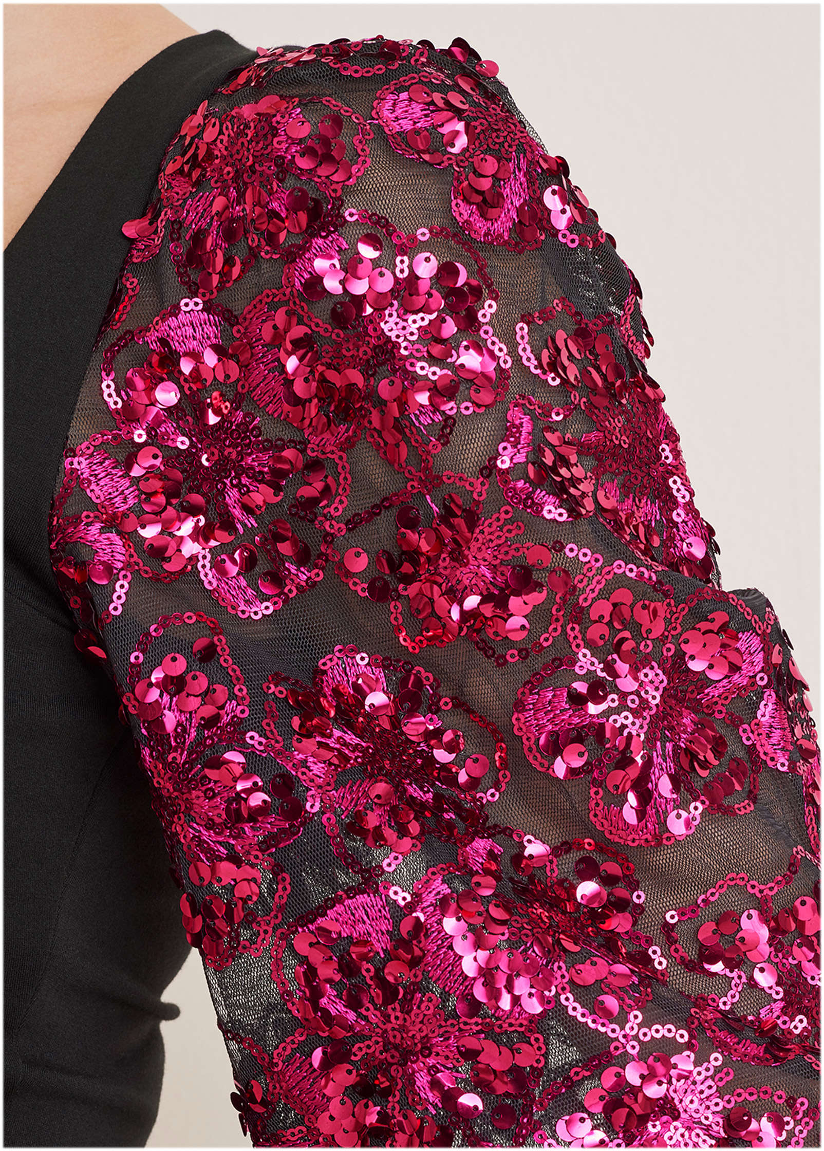 Sheer Sequined Sleeve Top Black Pink