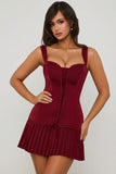 Bow Detail Lace Up Corset Mini Dress in Berry Red