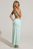 Embellished Low Rise Maxi Skirt in Aqua Blue