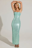 Embellished Cowl Neck Maxi Dress in Aqua Blue