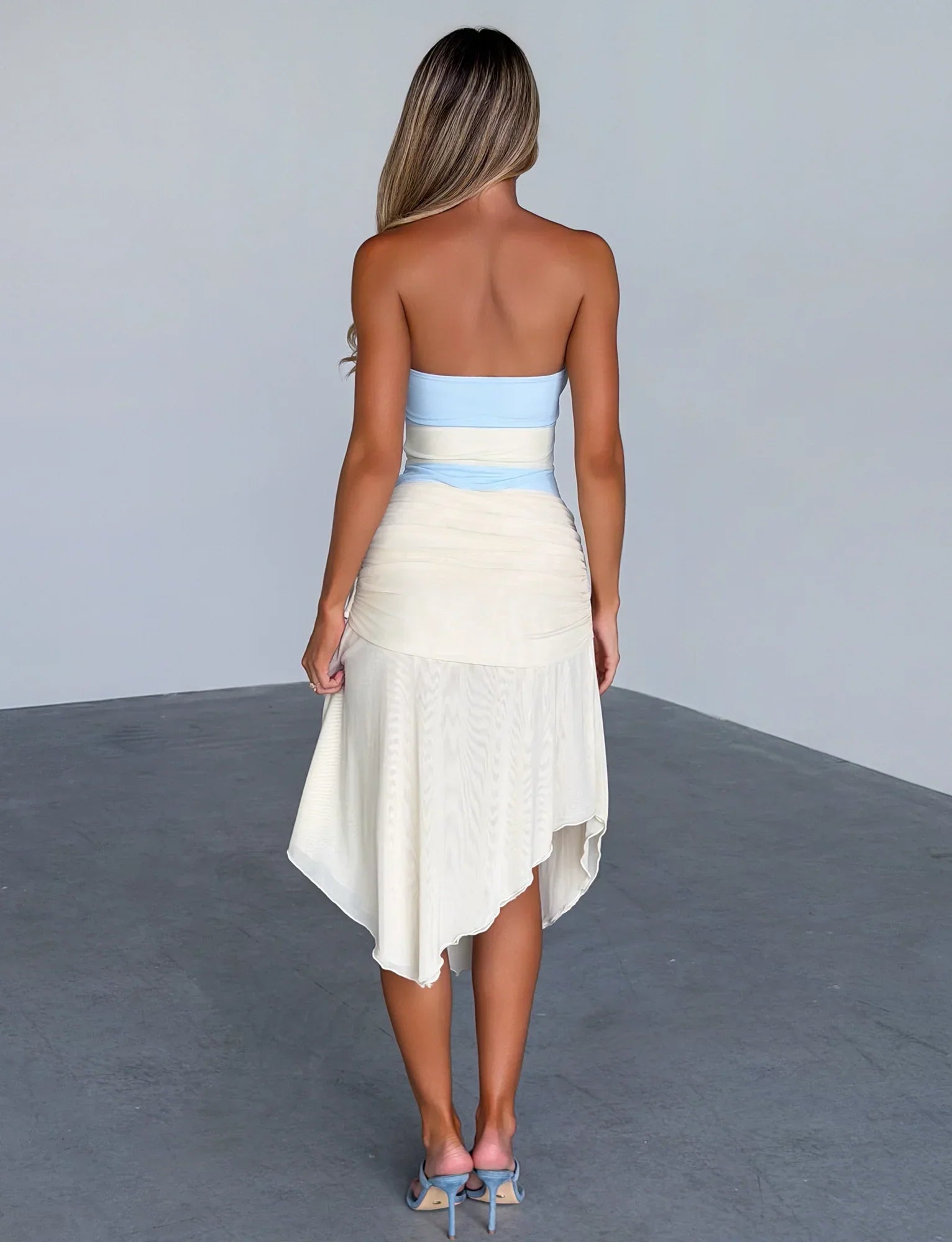TWYLA MIDI DRESS CREAM AND BLUE
