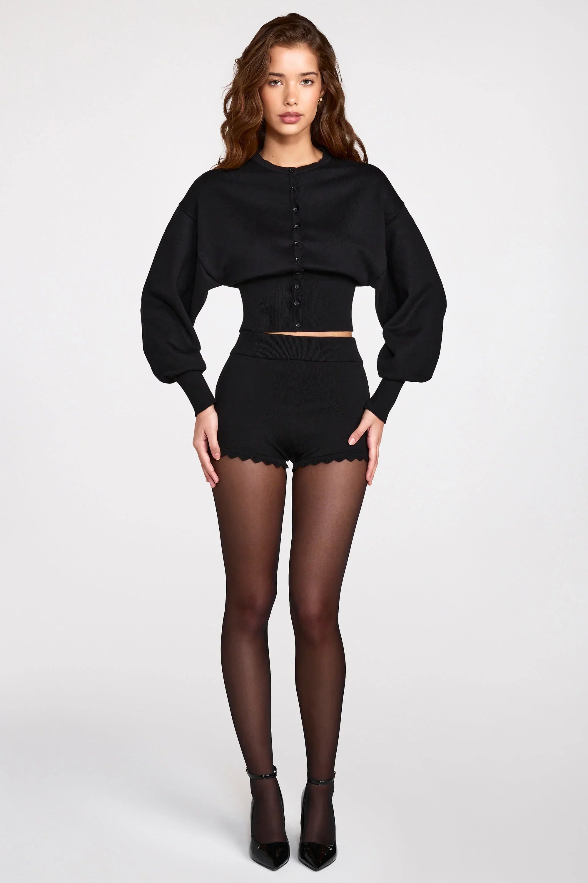 Knit Long Sleeve Cardigan in Black