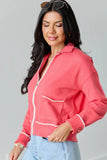 Monroe Pink And White Trim Zip Up Jacket