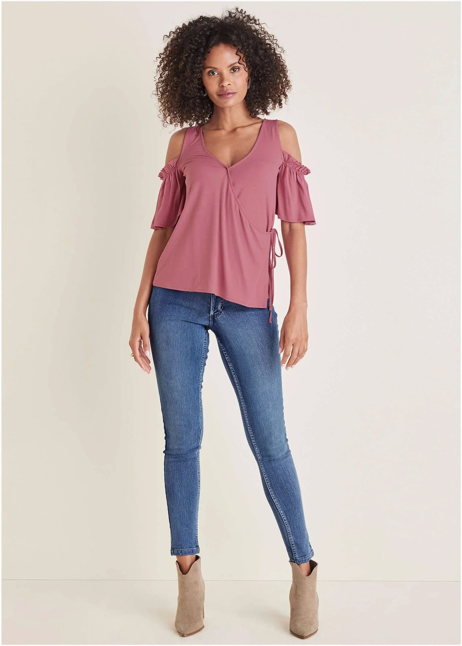 Cold Shoulder Wrap Blouse Heather Rose