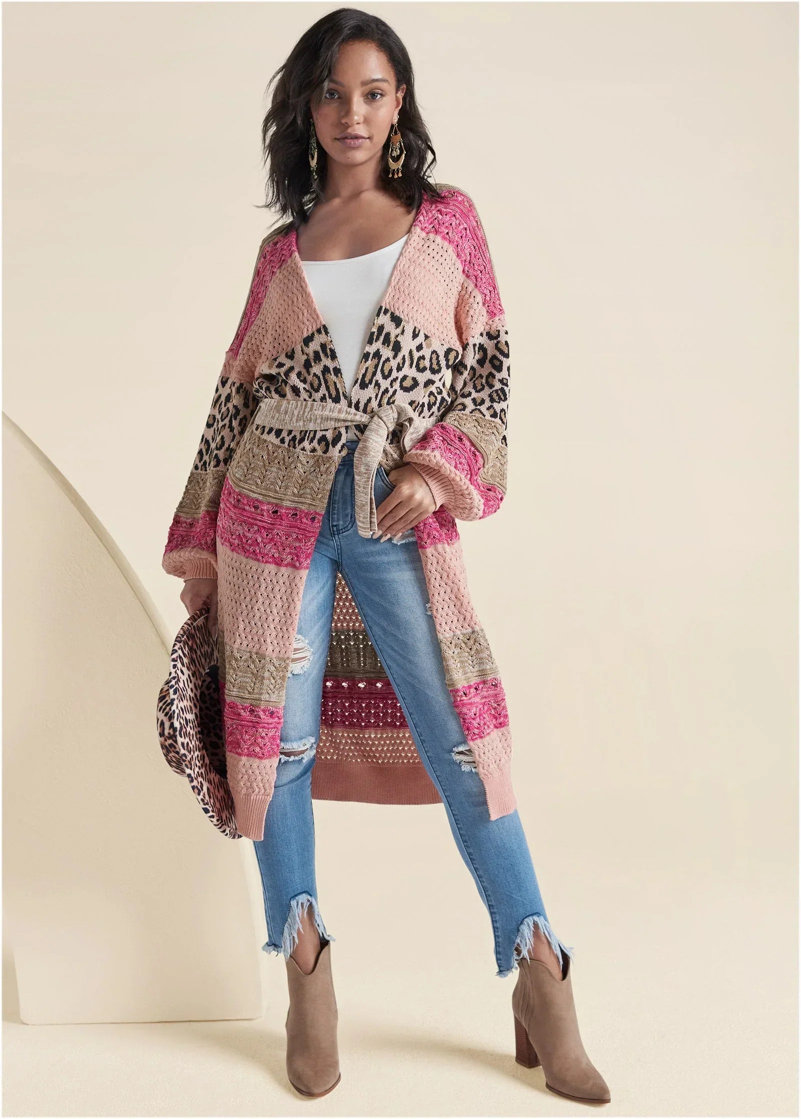 Mixed Print Belted Duster Pink Multi