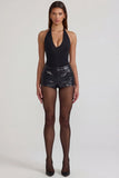 Faux Croc Leather Belted Hotpants in Black