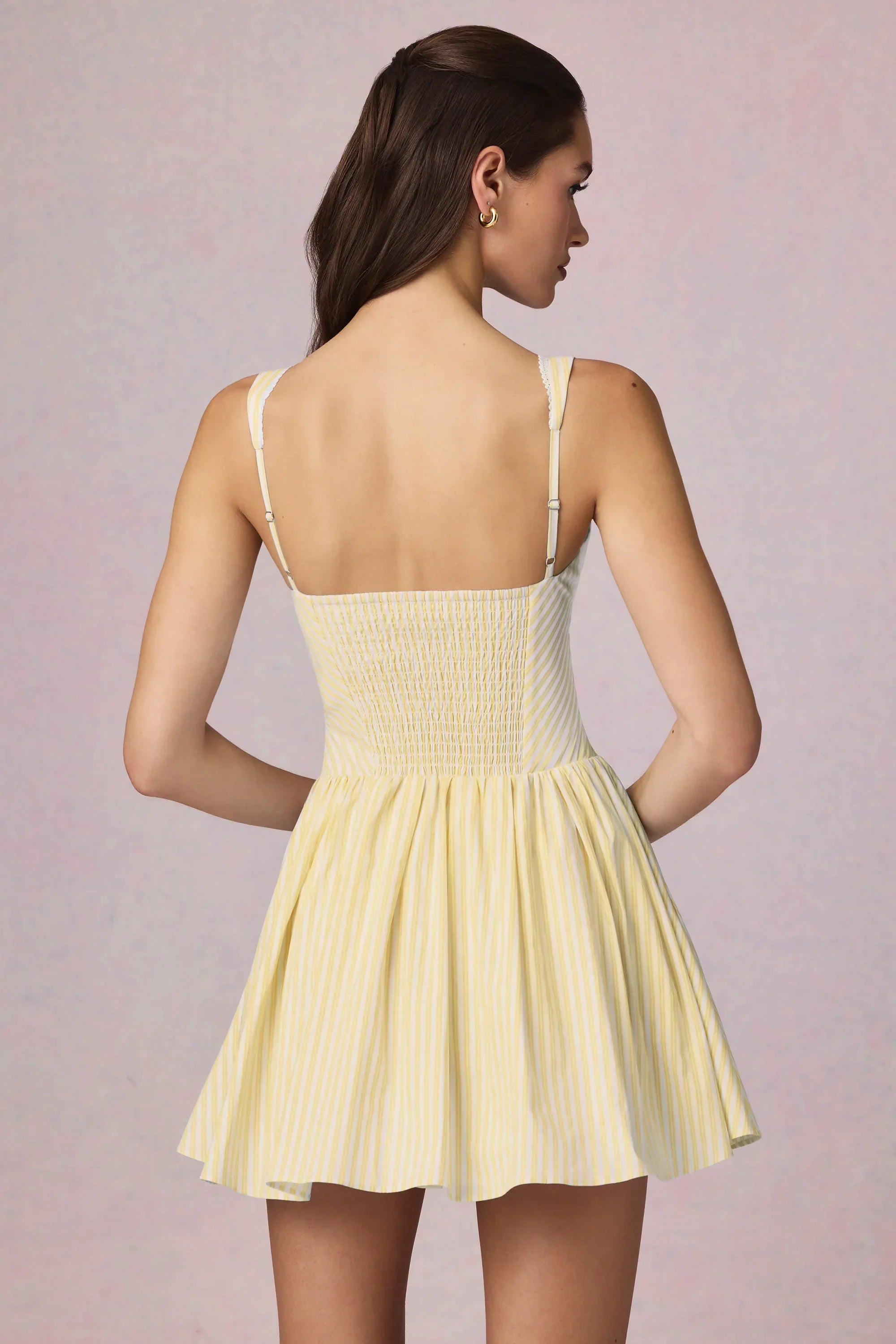 Bow Detail A Line Mini Dress in Lemon Yellow Stripe