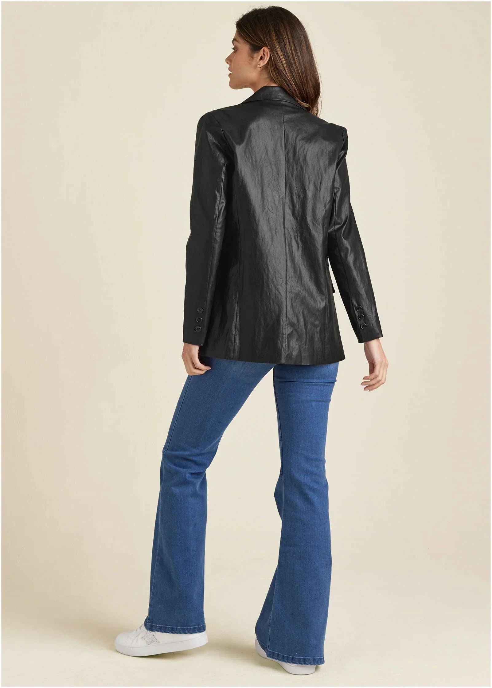 Faux Leather Blazer Jet Black