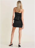Rhinestone Bow Detail Mini Dress Jet Black