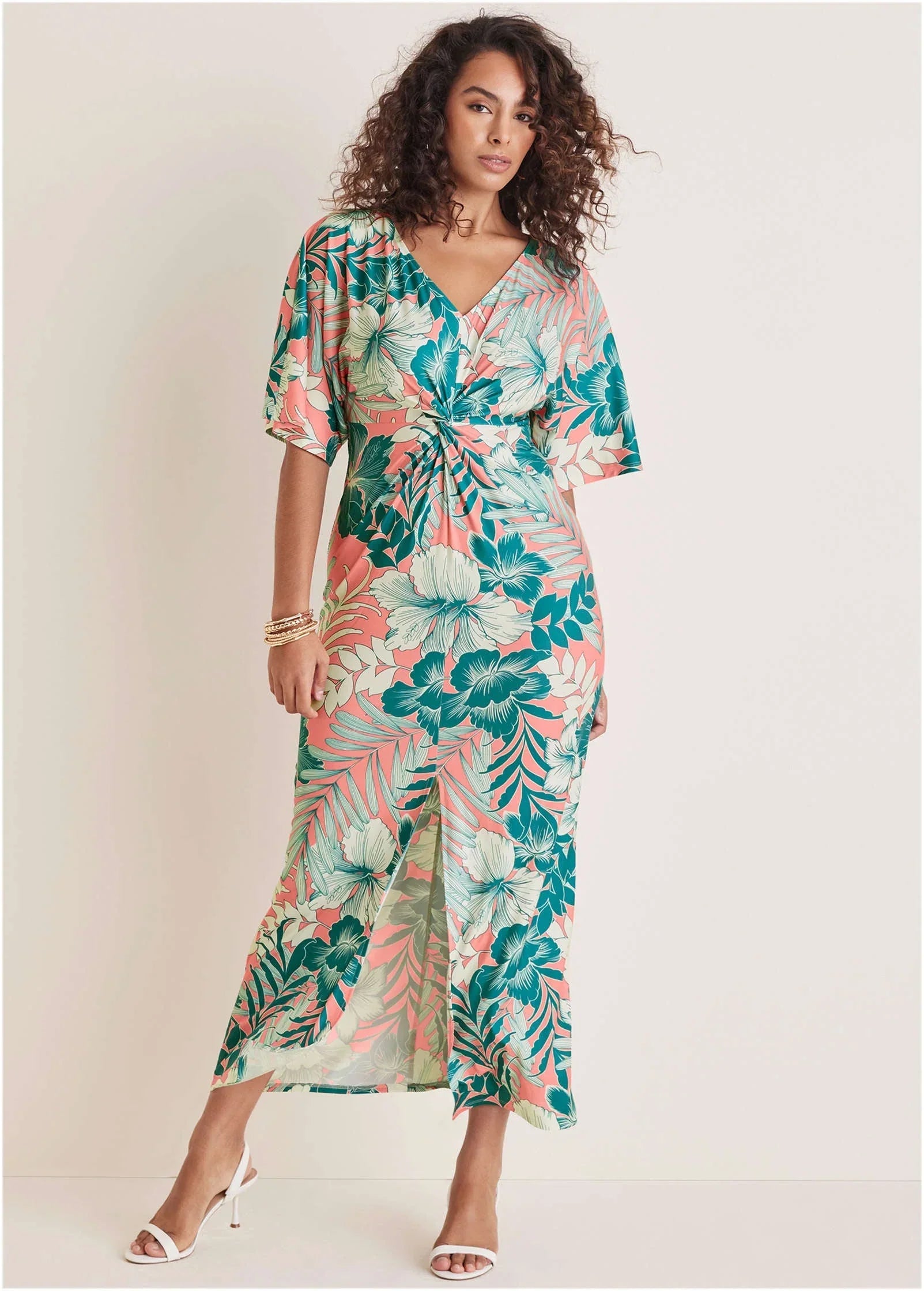 Twist Front Maxi Dress Tropicana Peach Floral