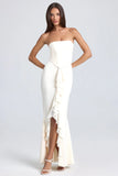 Bandeau Ruffle Trim Corset Gown in Ivory
