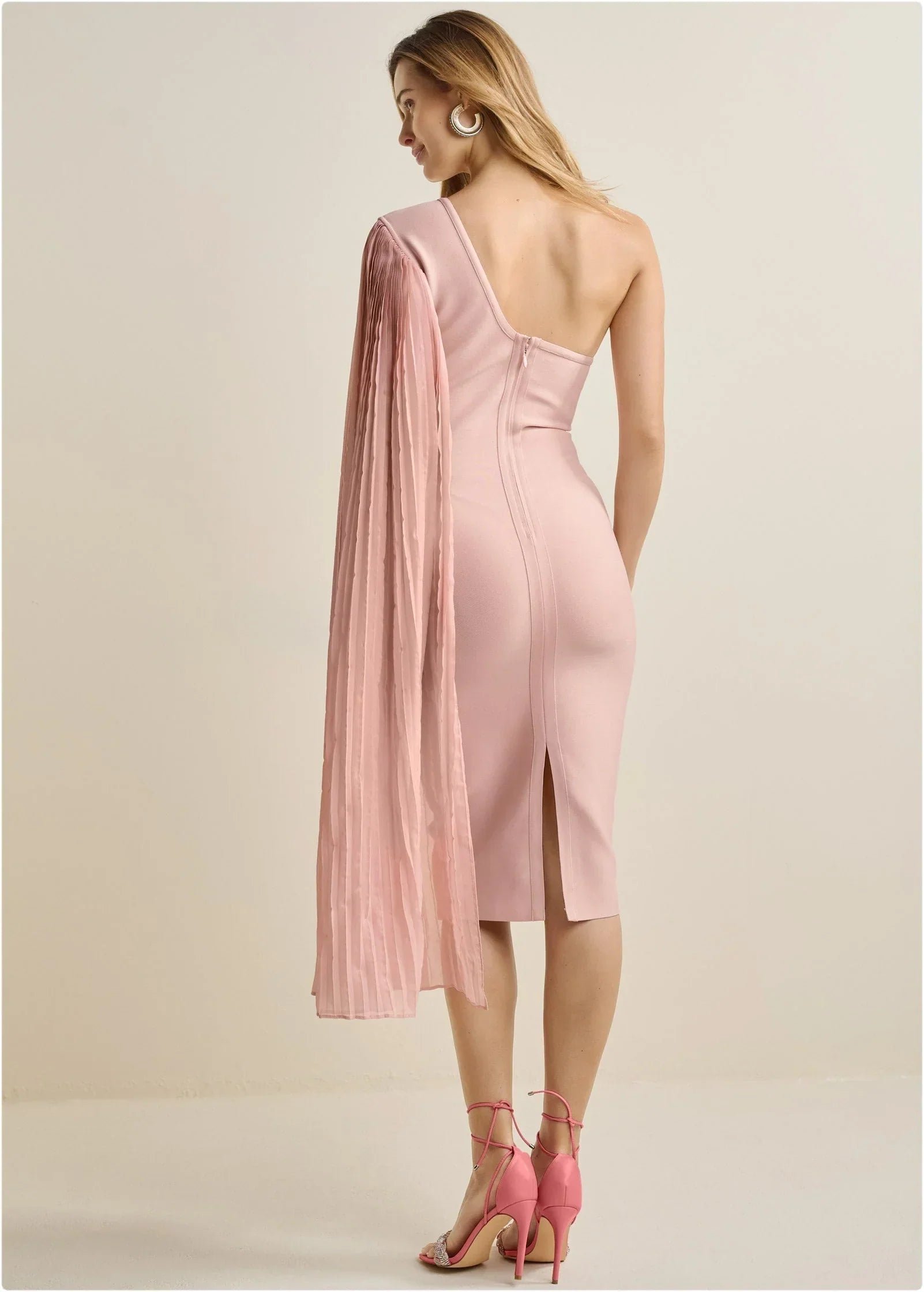One Shoulder Bandage Dress Pink