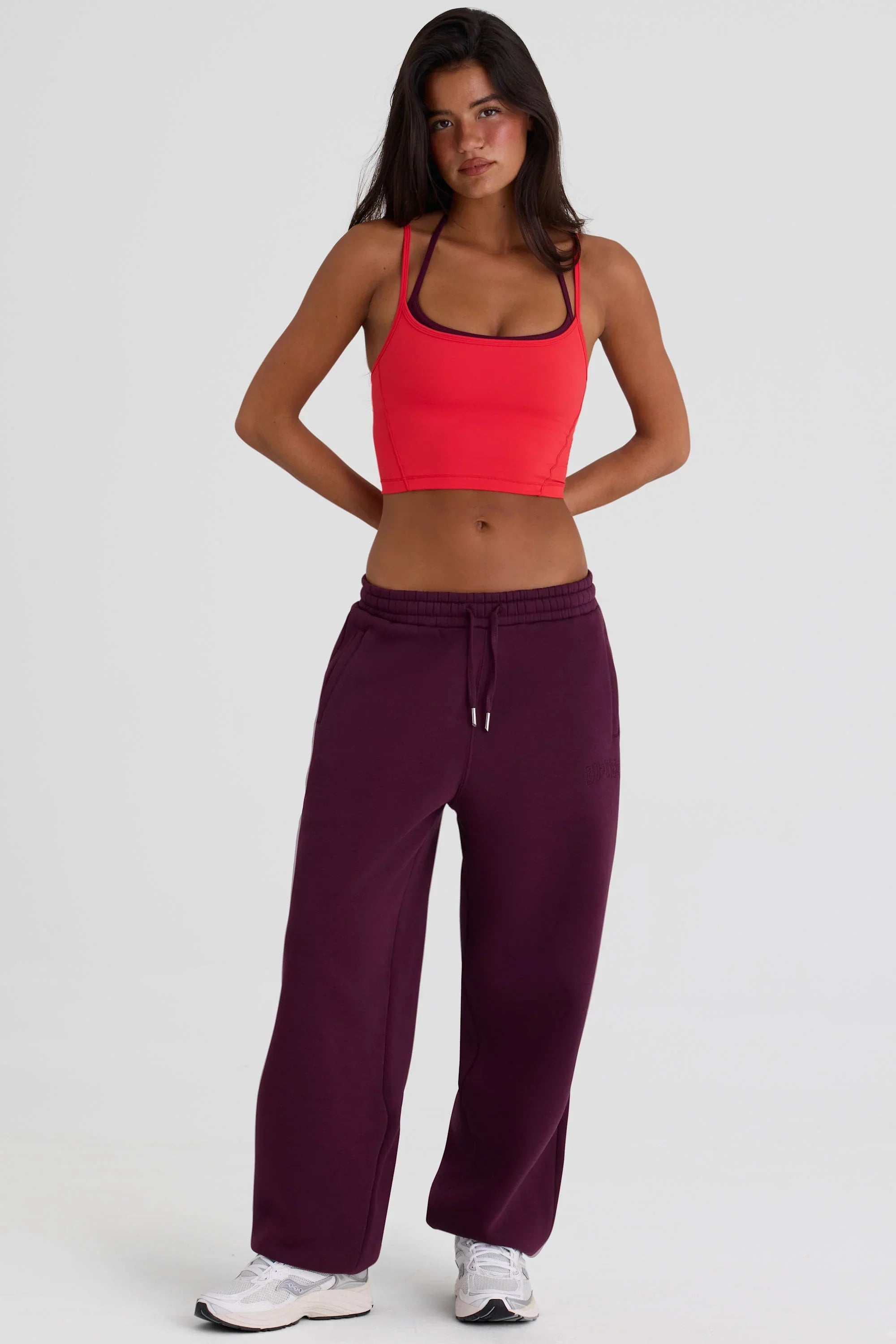 Brushed Cotton Jersey Mid Rise Relaxed Joggers in Burgundy
