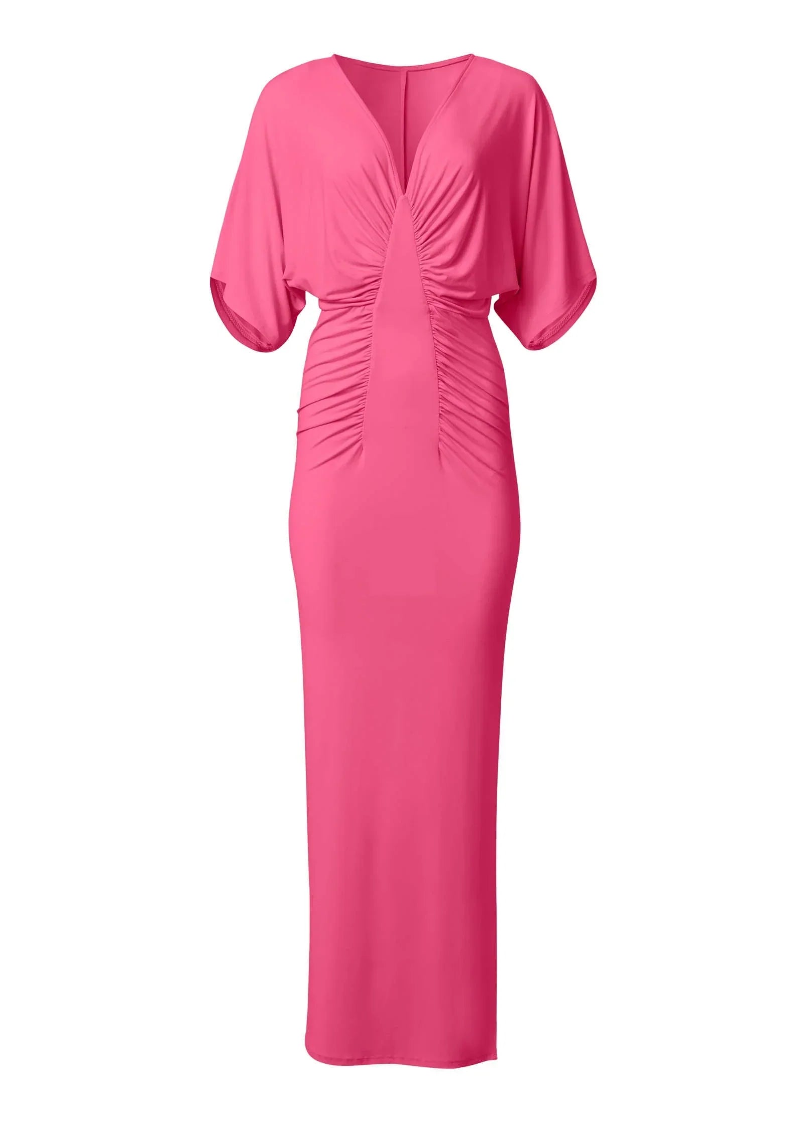 Drape Sleeve Maxi Dress Hot Pink