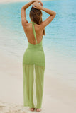 Cut Out Halterneck Maxi Dress in Olive Green