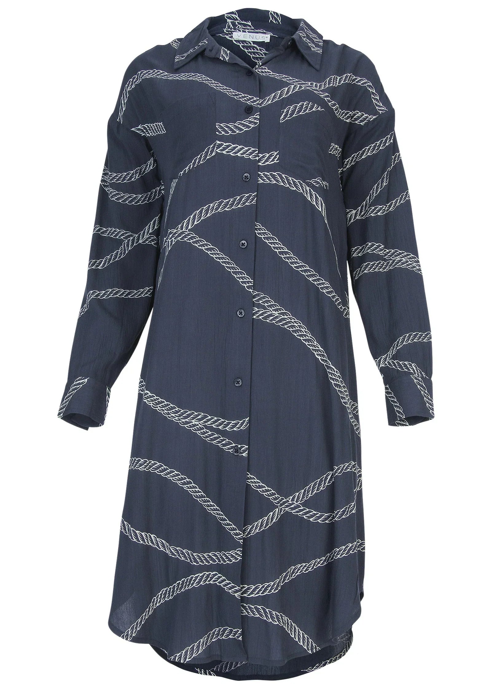 Maxi Button Front Blouse Yacht Rope Print