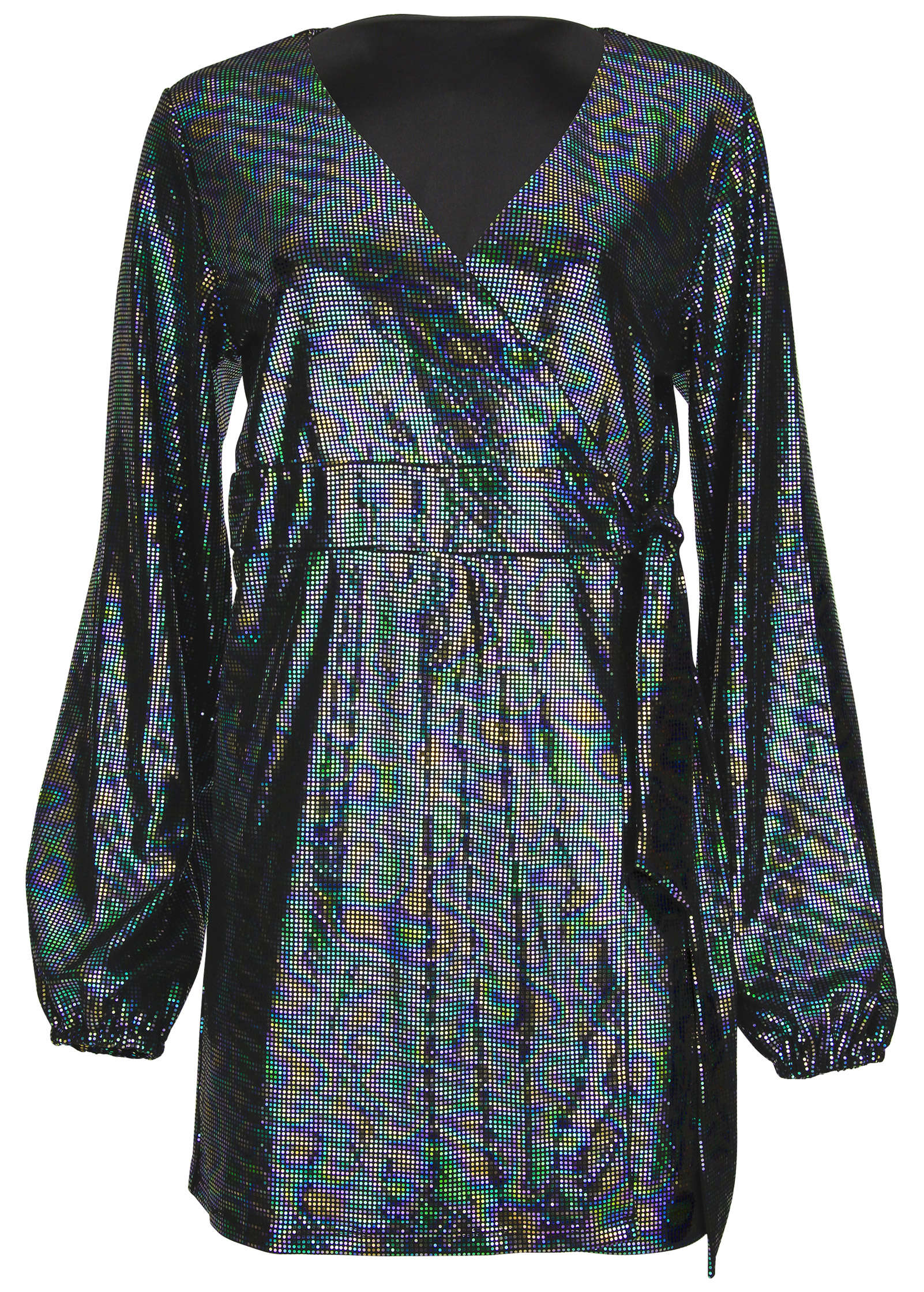 Belted Metallic Mini Dress Colorful Sequins