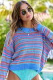 Party Cove Blue Multi Striped Open Knit Sweater