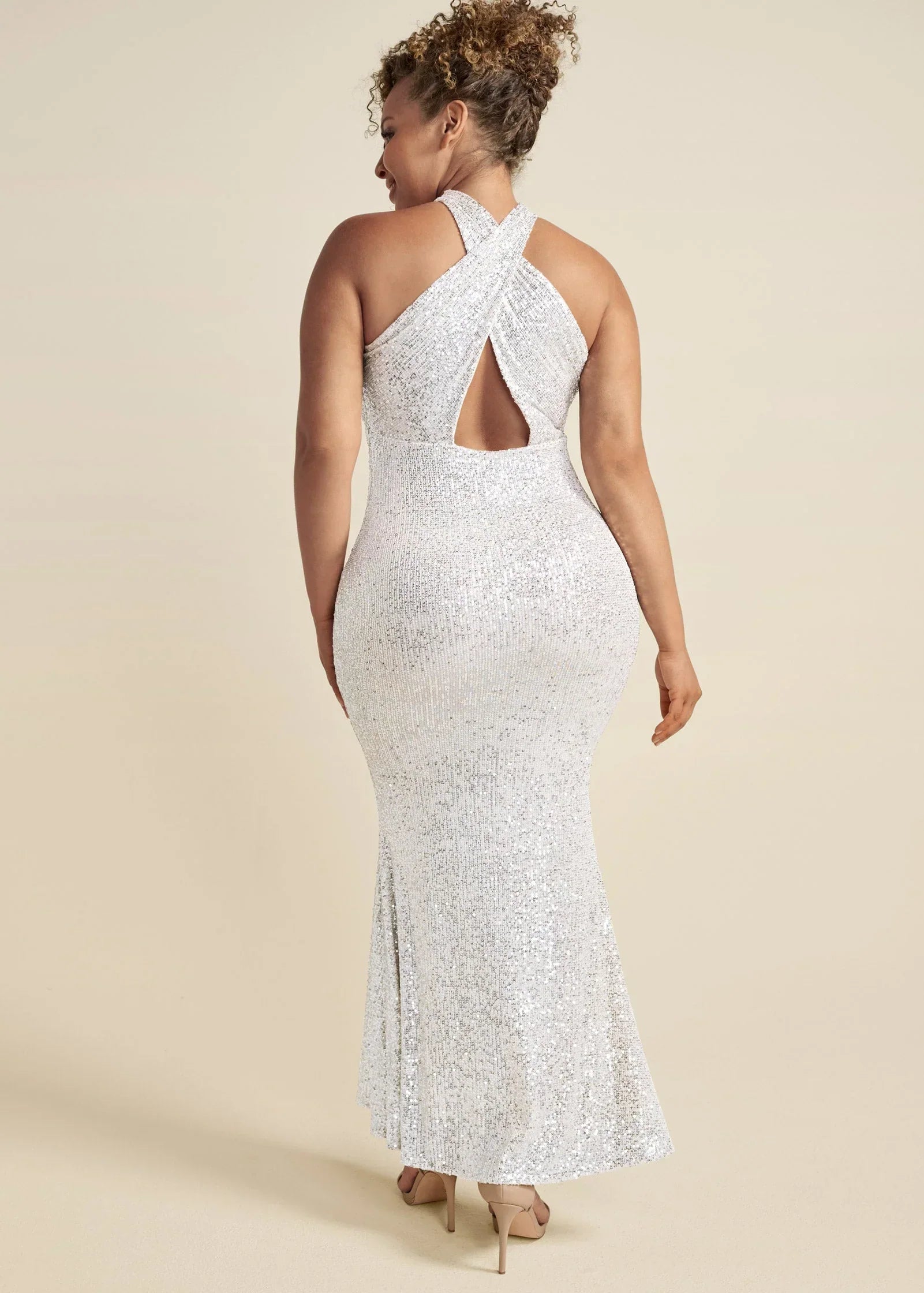 Sequin Keyhole Gown White