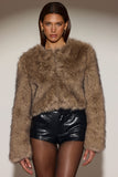 Cropped Faux Fur Jacket in Light Brown