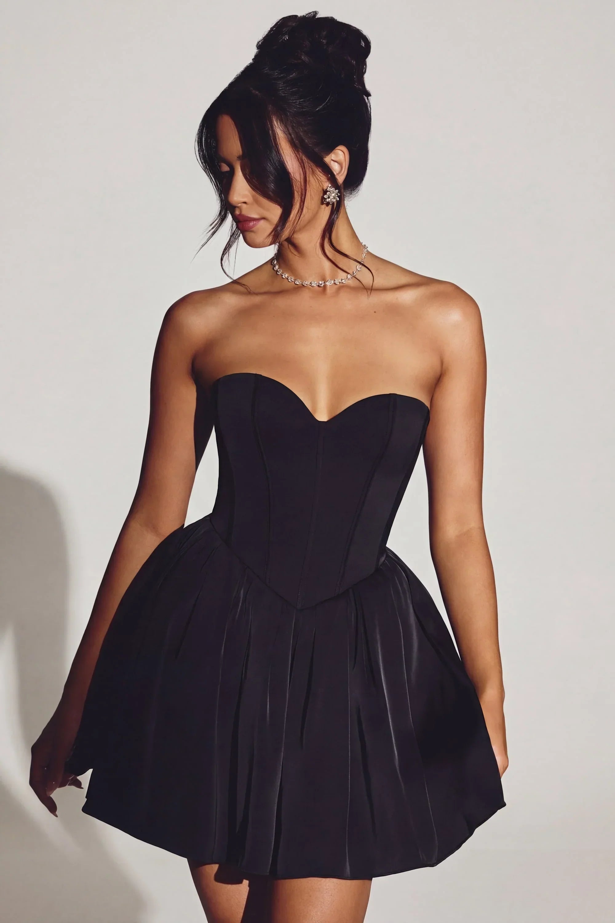 Corset Tulle Mini Dress in Jet Black