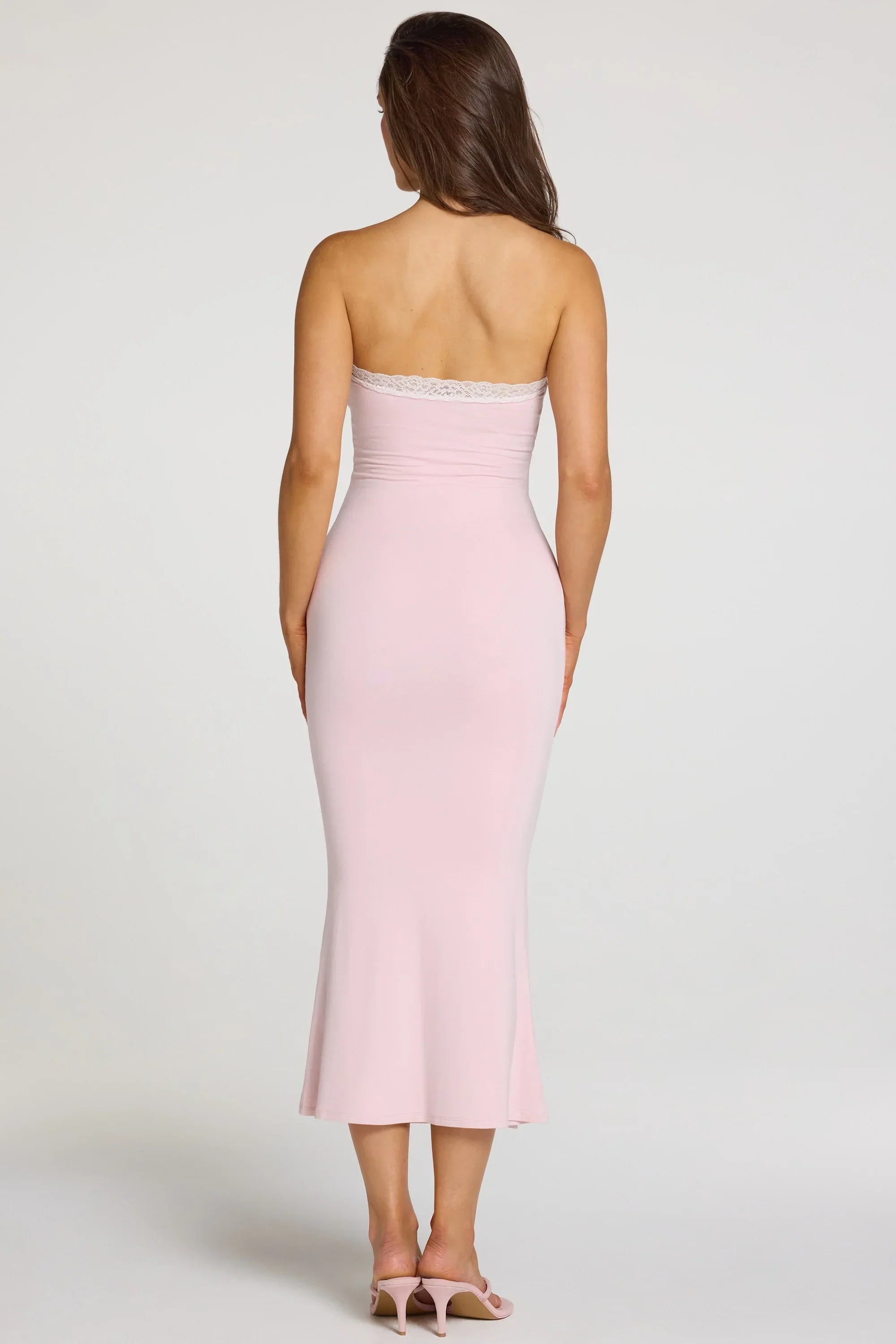 Modal Lace Trim Midaxi Dress in Baby Pink