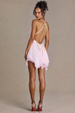 Chiffon Plunge Neck Open Back Mini Dress in Blossom