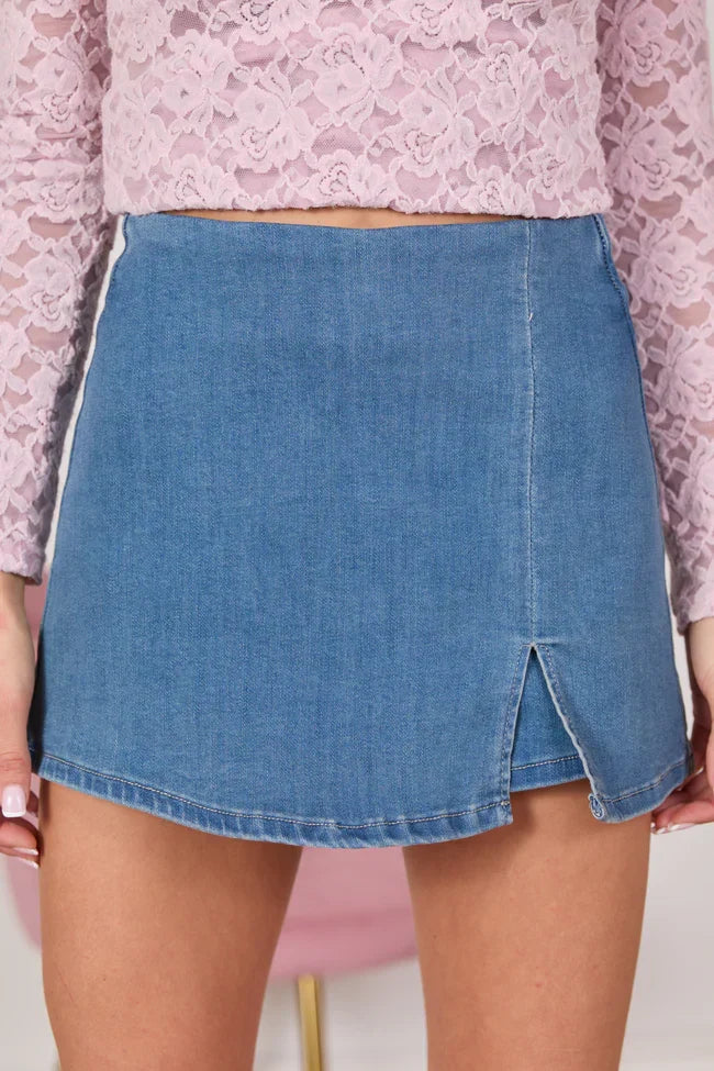 My Favorite Dark Wash Side Slit Denim Skort