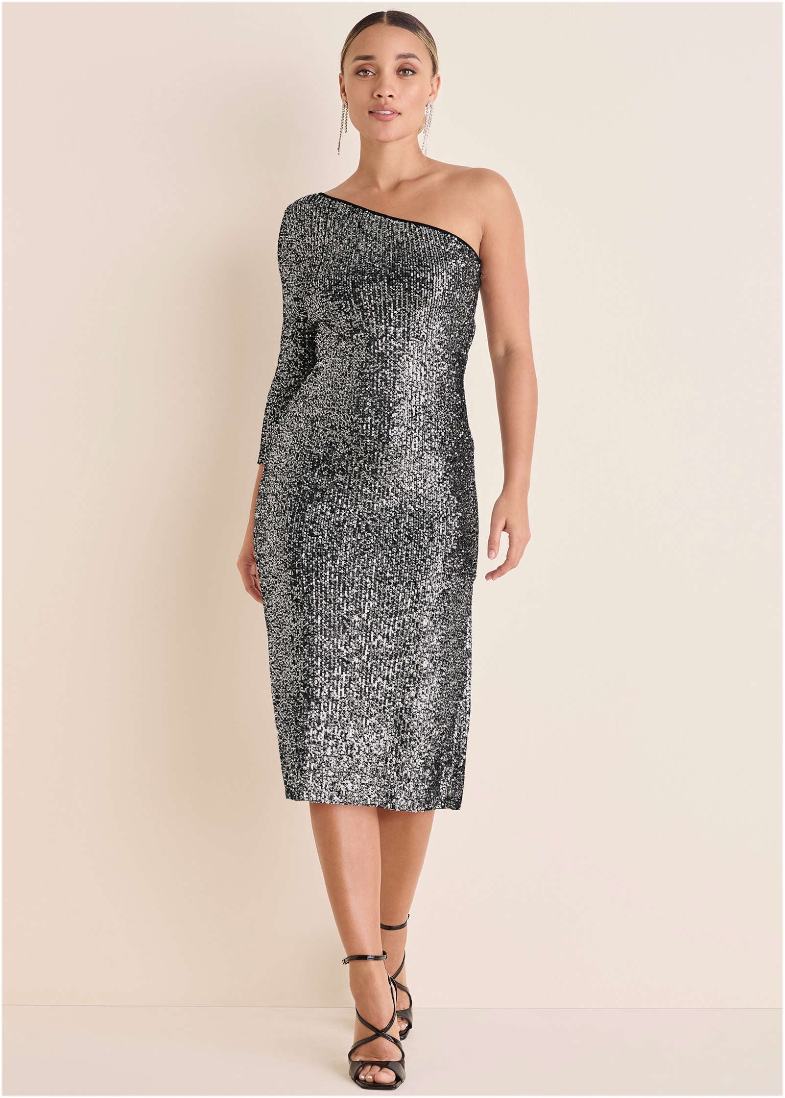 All Over Sequin Midi Dress Silver