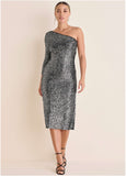 All Over Sequin Midi Dress Silver