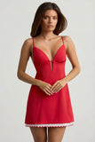 Scalloped Backless A Line Mini Dress in Scarlet Red