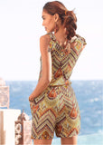Tie Shoulder Romper Brown Multi
