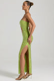 Embellished Cut Out Bandeau Maxi Dress in Pear Green