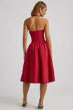 Halterneck Bow Detail Midi Dress in True Red