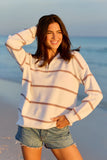 Sunday Stripe Club White And Taupe Quarter Zip