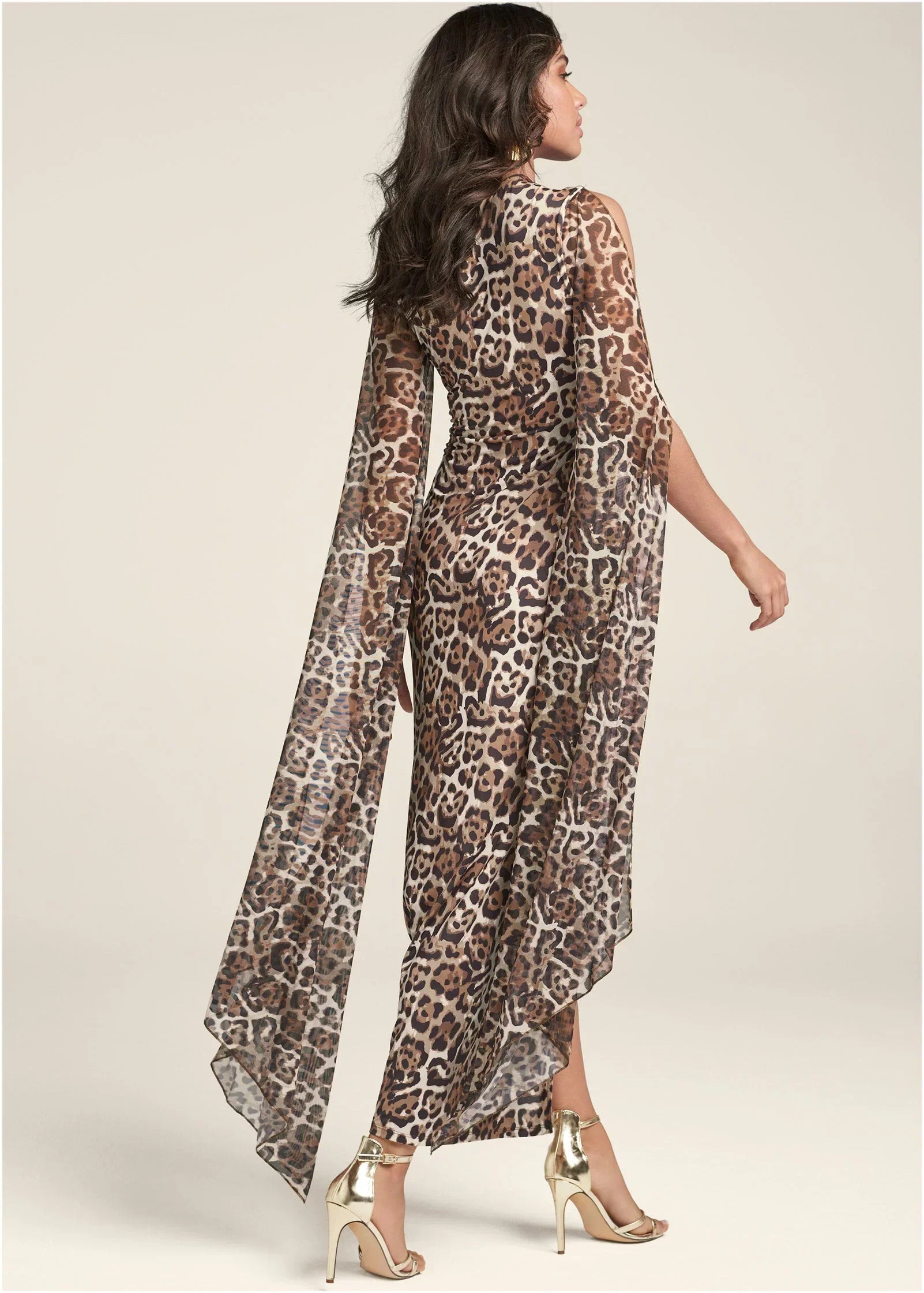 Exaggerated Sleeve Dress Brown Multi