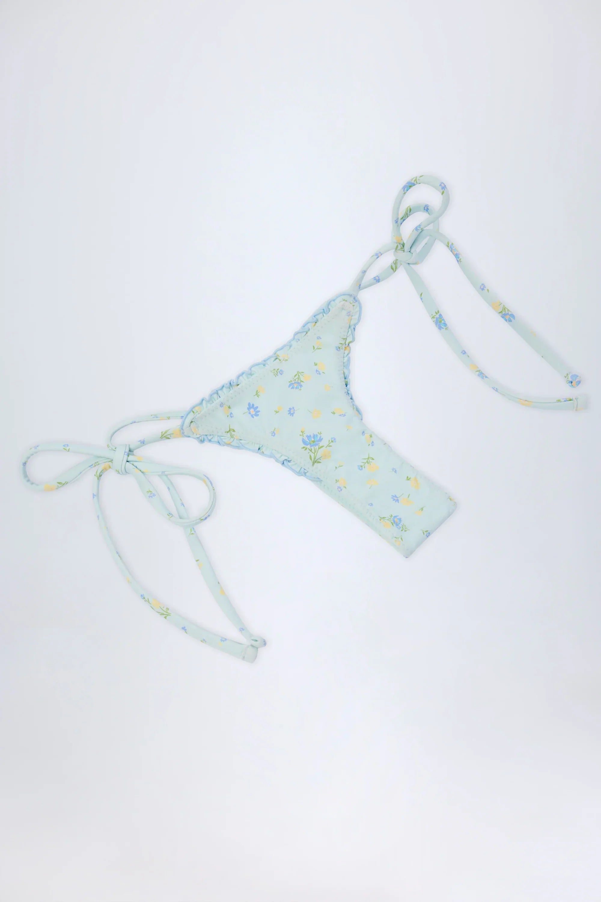 Side Tie Thong Bikini Bottoms in Blue Floral